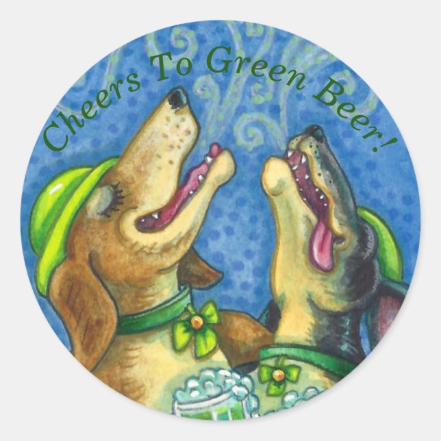 PEGATINA REDONDA PERROS HOUND IRLANDESES, ST. LA CERVEZA VERDE DEL  (Anverso)