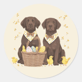 Pegatina Redonda Perros Labrador Retriever de chocolate de Pascua