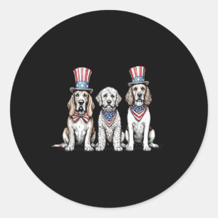 Pegatina Redonda Perros Patrióticos 4 De Julio Bandera Americana Pe