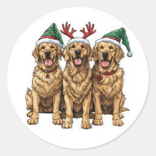 Pegatina Redonda Perros recuperadores de oro de navidades