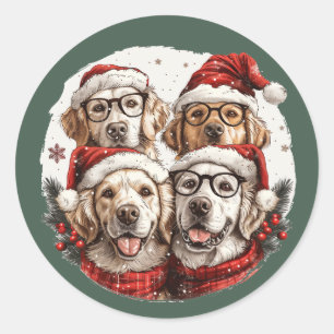 Pegatina Redonda Perros recuperadores de oro de navidades
