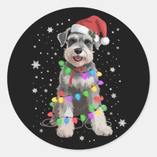 Pegatina Redonda Perros Schnauzer Árbol Navidad Xmas Mascota Animal