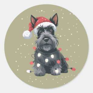 Pegatina Redonda Perros Scottie Terrier Escocés Navidad Perro Mamá 