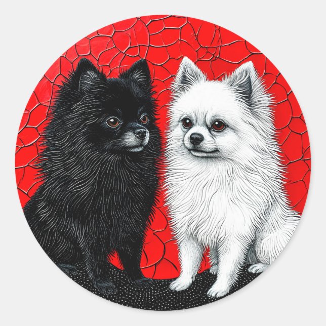 Pegatina Redonda perros spitz japoneses (Anverso)