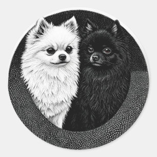 Pegatina Redonda Perros Spitz Japoneses Negro Blanco Amante de Masc