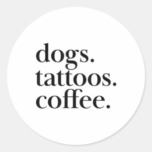 Pegatina Redonda Perros, tatuajes, café Instrucción de texto simple