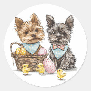 Pegatina Redonda Perros Terrier de Easter Yorkshire