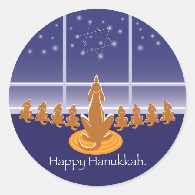 Pegatina Redonda Perros WagsToWishes_Menorah (Anverso)