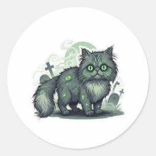 Pegatina Redonda Persa Zombie - Halloween con felino persa
