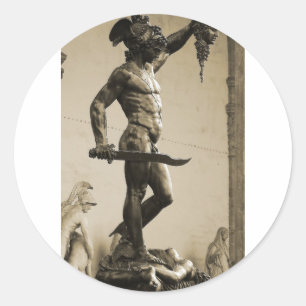 Pegatina Redonda Perseus con el jefe de la medusa