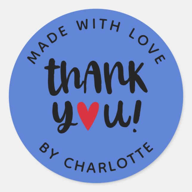 Pegatina Redonda Persoanlizado Hecho Con Amor Gracias (Anverso)