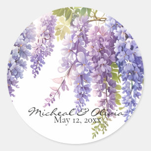 Pegatina Redonda Persoanlizar la glicinia morada floral