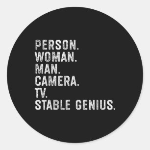 Pegatina Redonda Persona Mujer Hombre Cámara Tv Estable Genio Diver