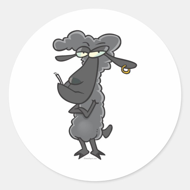 Pegatina Redonda personaje de caricatura de ovejas negras divertida (Anverso)