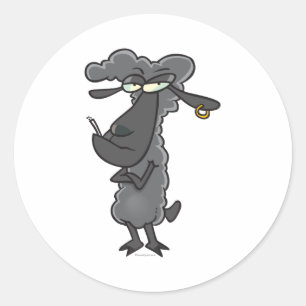 Pegatina Redonda personaje de caricatura de ovejas negras divertida