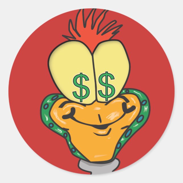 Pegatina Redonda Personaje de caricatura de signo de dólar (Anverso)