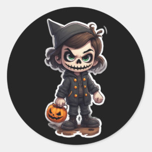 Pegatina Redonda Personaje de Chibi con disfraz de halloween esquel