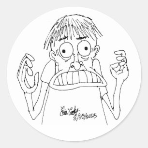 Pegatina Redonda personaje de dibujos animados con pánico