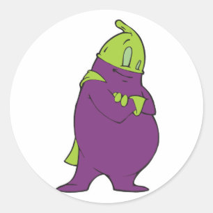 Pegatina Redonda personaje de dibujos animados de berenjena de supe