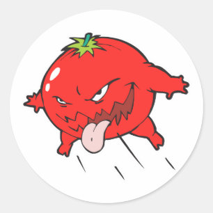 Pegatina Redonda personaje de dibujos animados de tomate podrido en