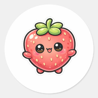 Pegatina Redonda Personaje de Fresa Kawaii Adorable