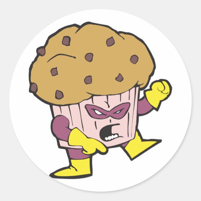 Pegatina Redonda personaje de hombre muffin superhéroe (Anverso)