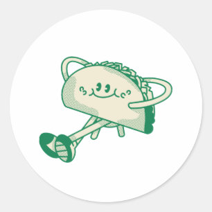 Pegatina Redonda Personaje de mascota de taco verde lindo caminando