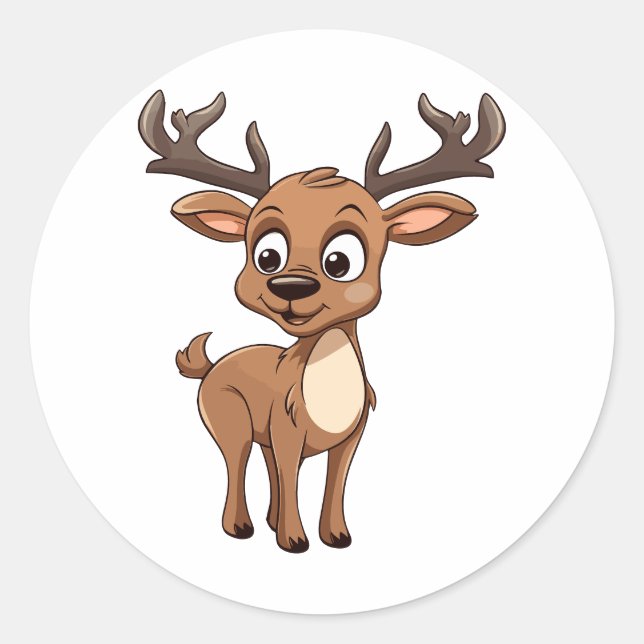 Pegatina Redonda Personaje de reno de feliz Personalizado Navidad (Anverso)