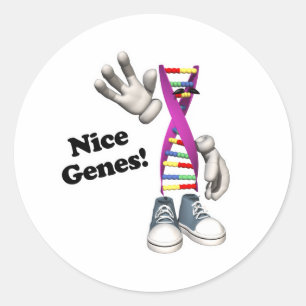 Pegatina Redonda Personaje de tira de ADN divertido con Genes bueno