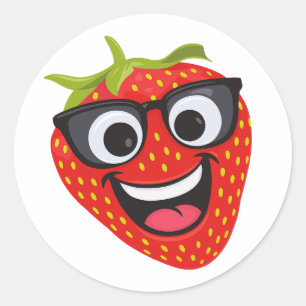 Pegatina Redonda Personaje Genial de Fresa – Arte Divertido de Frut