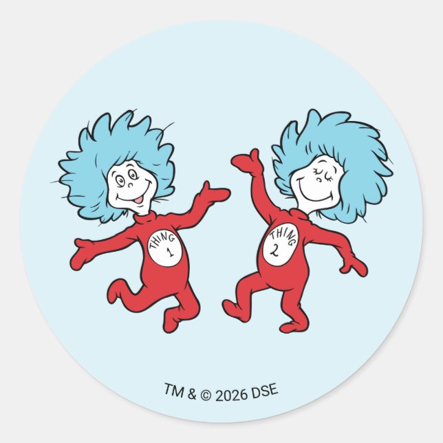 Pegatina Redonda Personaje Thing 1 y Thing 2 de Dr. Seuss (Anverso)