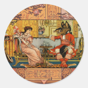 Pegatina Redonda Personajes Clásicos de Cuentos de Hadas Belleza Be