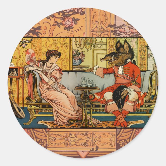 Pegatina Redonda Personajes de cuento de hadas clásicas de la besti (Anverso)