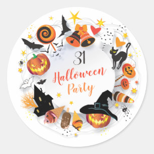 Pegatina Redonda Personajes de fiesta de Halloween Diseño personali