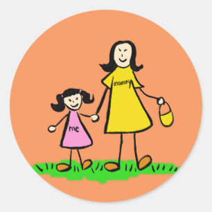 Pegatina Redonda Personajes de la familia Madre e Hija Pegatinas de