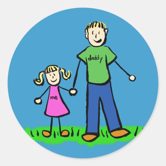 Pegatina Redonda Personajes de la familia Padre e Hija Pegatinas de (Anverso)