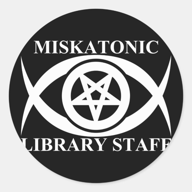 PEGATINA REDONDA PERSONAL DE LA BIBLIOTECA MISKATONIC (Anverso)