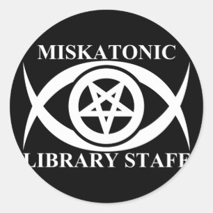 PEGATINA REDONDA PERSONAL DE LA BIBLIOTECA MISKATONIC