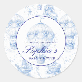 Pegatina Redonda Personalised Blue Toile de Jouy Baby Shower Stick