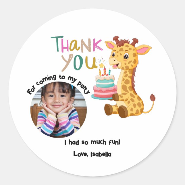 Pegatina Redonda Personalised Thank You - Cute Safari-Animal Themed (Anverso)