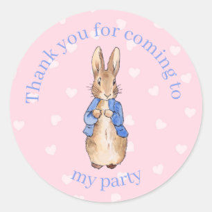 Pegatina Redonda Personaliza a Peter el conejo ducha bebé Gracias