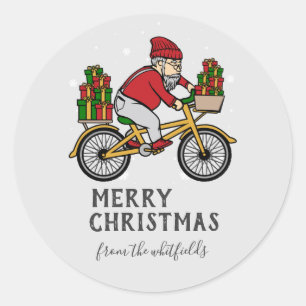 Pegatina Redonda Personaliza Agregar Apellido Ciclista Navidad
