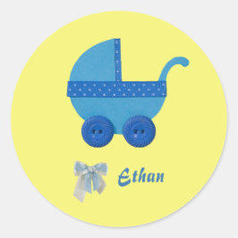 Pegatina Redonda Personaliza el carro azul bebé bebé bebé ducha de 