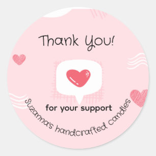 Pegatina Redonda Personaliza "Gracias" con corazones rosas