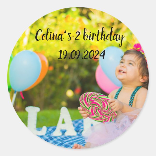 Pegatina Redonda Personaliza la foto de cumpleaños de tus bebés (Anverso)