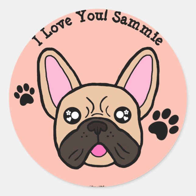 Pegatina Redonda Personaliza tu Bulldog francés de texto personaliz (Anverso)