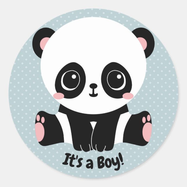Pegatina Redonda Personalizable Baby Shower Panda Es un niño Pegati (Anverso)