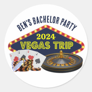 Pegatina Redonda Personalizable Bachelor Party Las Vegas Trip Casin