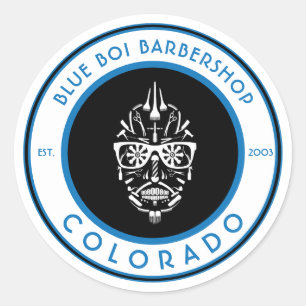 Pegatina Redonda personalizable barbershop azucar iconos clásicos