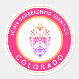 Pegatina Redonda personalizable barbershop azucar iconos clásicos